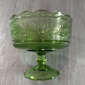 Vintage EO Brody Cleveland Ohio Green Glass Pedestal Candy Dish Mid Century
